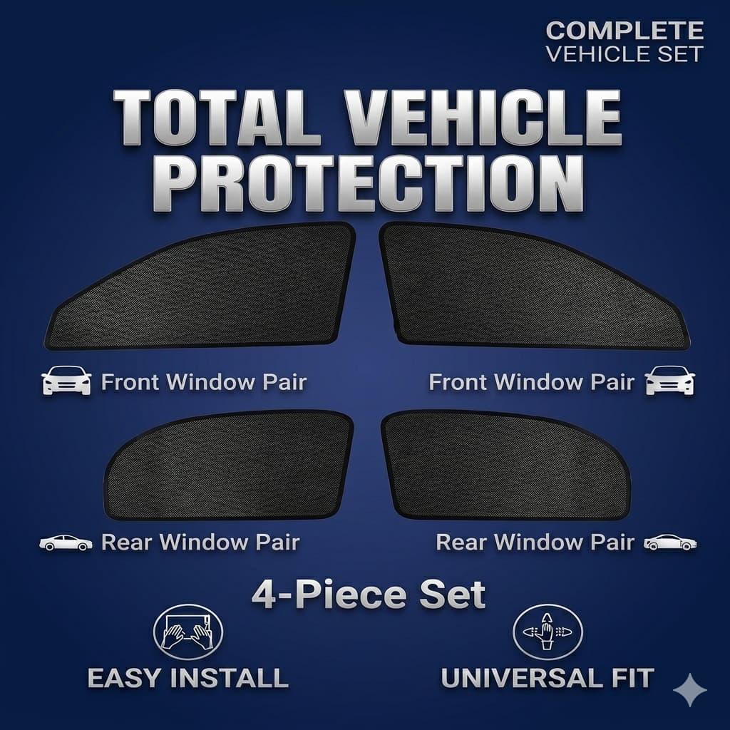 4-piece car window sunshade set for total vehicle protection, easy install, universal fit