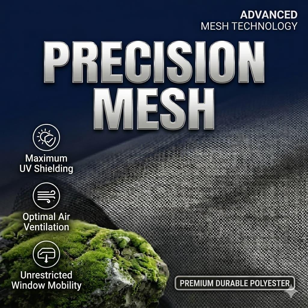 Precision mesh fabric with advanced technology, UV shielding, air ventilation, and durable polyester construction